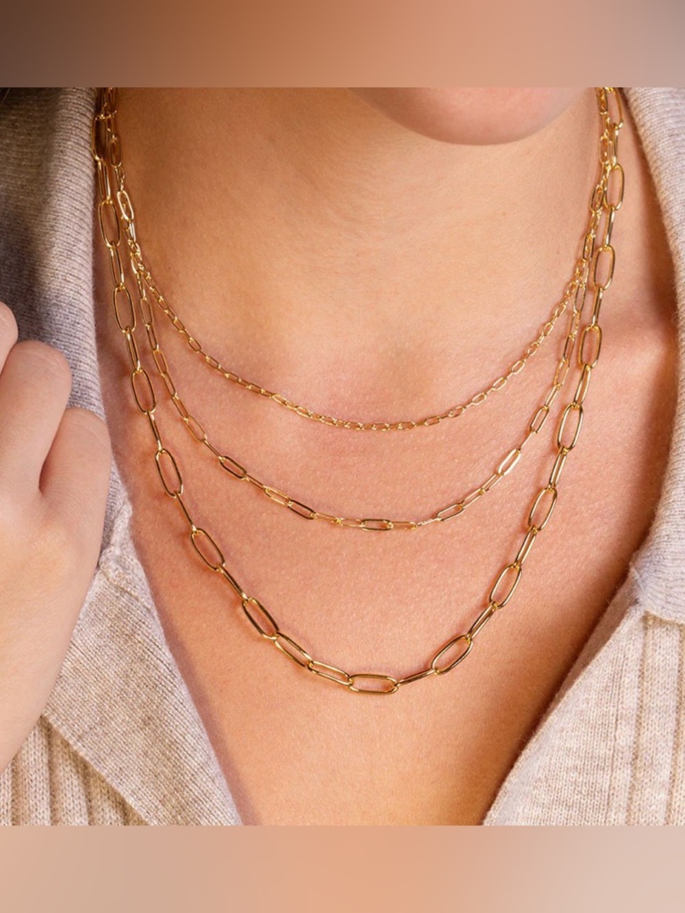 "CASSANDRA" CLIP CHAIN TRIPLE STRAND LAYERED NECKLACE DSF Jewels Gold